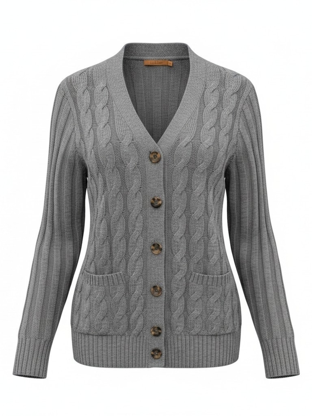 Belldini Gray Cable Knit V-Neck Button-Front Cardigan - XL